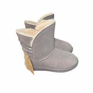 Bearpaw Kylee Gray/Taupe Sheepskin Lined Boots Womens Size 8 Suede Cozy Winter